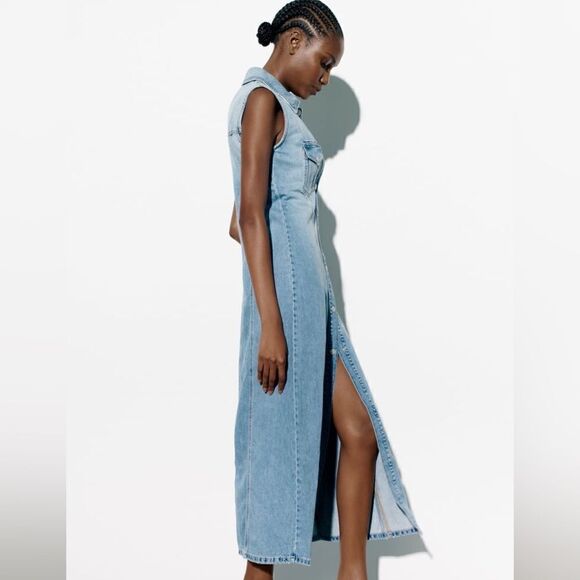 Zara Denim TRF Dress New Light Blue - Picture 3 of 10